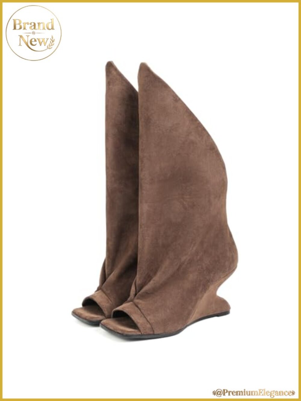 Slouchy Knee-High Peep-Toe Wedge Boots Faux Suede Pull-On